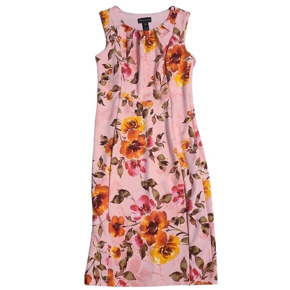 Stella & Julie Pink & Orange Floral Strapless Straight Shift Dress Size 10 - Picture 1 of 8